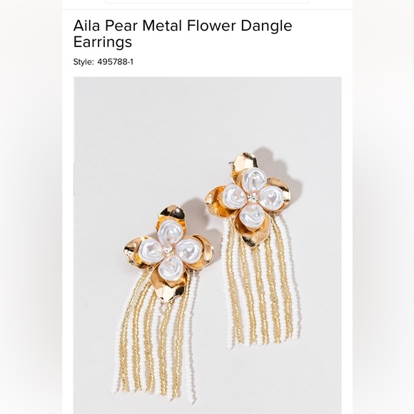 NWT Francesca’s Alia Pearl Metal Flower Dangle Earrings (Unopened) - Picture 4 of 5